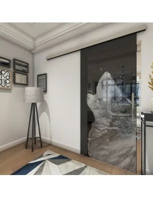 Glasschiebetür SLIM-LINE Wolf 2 Gelasert Auf Grauglas