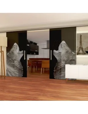 Glasschiebetür SLIM-LINE Wolf 2 Gelasert Auf Grauglas