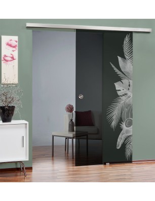 Glasschiebetür SLIM-LINE Tropical I Gelasert Auf Grauglas