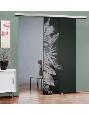 Glasschiebetür SLIM-LINE Tropical II Gelasert Auf Grauglas