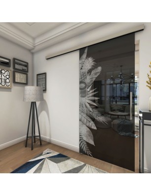 Glasschiebetür SLIM-LINE Tropical II Gelasert Auf Grauglas