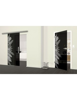 Glasschiebetür SLIM-LINE Tropical II Gelasert Auf Grauglas