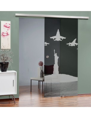 Glasschiebetür SLIM-LINE F16 Gelasert Auf Grauglas