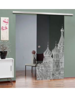 Glasschiebetür SLIM-LINE Moskau Gelasert Auf Grauglas