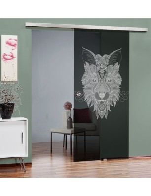 Glasschiebetür SLIM-LINE Wolf 6 Gelasert Auf Grauglas