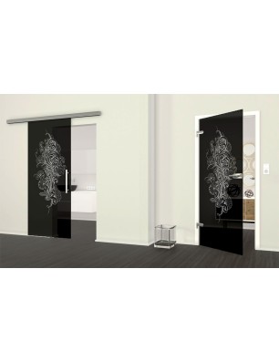 Glasschiebetür SLIM-LINE Florale Kunst Gelasert Auf Grauglas