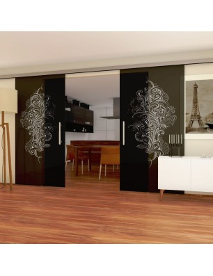 Glasschiebetür SLIM-LINE Florale Kunst Gelasert Auf Grauglas