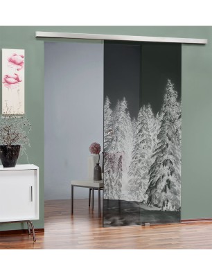Glasschiebetür SLIM-LINE Winterwald Gelasert Auf Grauglas