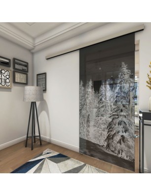 Glasschiebetür SLIM-LINE Winterwald Gelasert Auf Grauglas