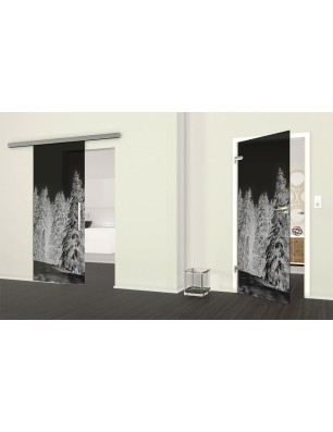 Glasschiebetür SLIM-LINE Winterwald Gelasert Auf Grauglas