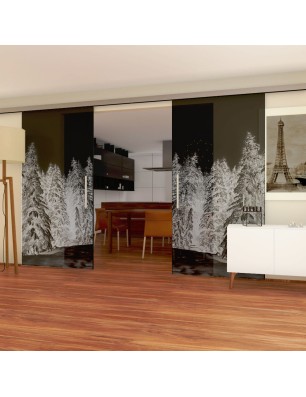 Glasschiebetür SLIM-LINE Winterwald Gelasert Auf Grauglas