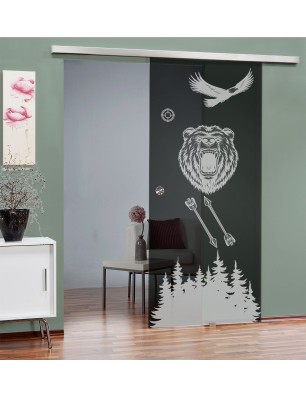 Glasschiebetür SLIM-LINE Wild Life Gelasert Auf Grauglas