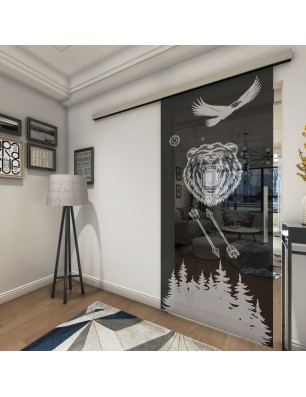 Glasschiebetür SLIM-LINE Wild Life Gelasert Auf Grauglas