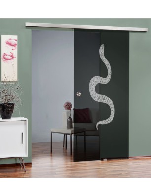 Glasschiebetür SLIM-LINE Snake Gelasert Auf Grauglas