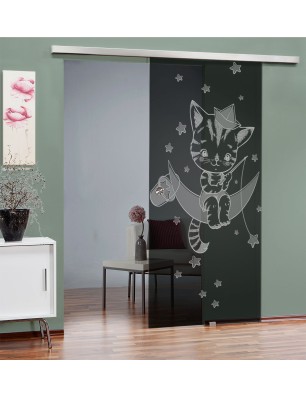 Glasschiebetür SLIM-LINE kids moon Gelasert Auf Grauglas