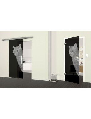 Glasschiebetür SLIM-LINE Cats Gelasert Auf Grauglas