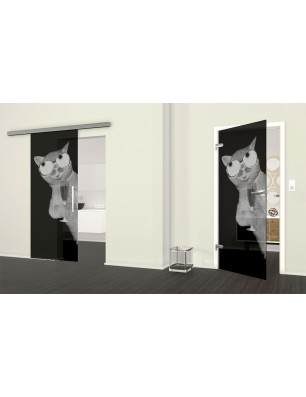 Glasschiebetür SLIM-LINE Drinking Cat Gelasert Auf Grauglas