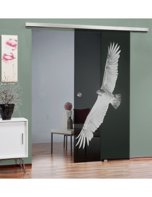 Glasschiebetür SLIM-LINE Adler Gelasert Auf Grauglas