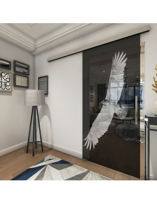 Glasschiebetür SLIM-LINE Adler Gelasert Auf Grauglas