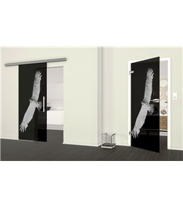 Glasschiebetür SLIM-LINE Adler Gelasert Auf Grauglas