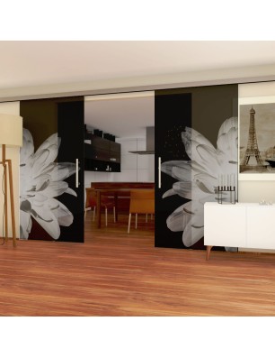 Glasschiebetür SLIM-LINE Blume 2 Gelasert Auf Grauglas