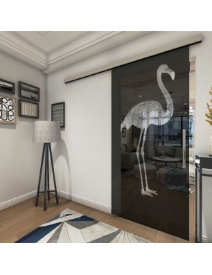 Glasschiebetür SLIM-LINE Flamingo Gelasert Auf Grauglas