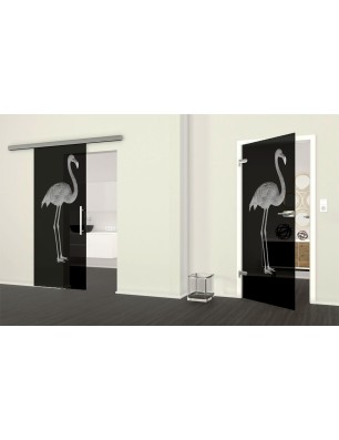 Glasschiebetür SLIM-LINE Flamingo Gelasert Auf Grauglas