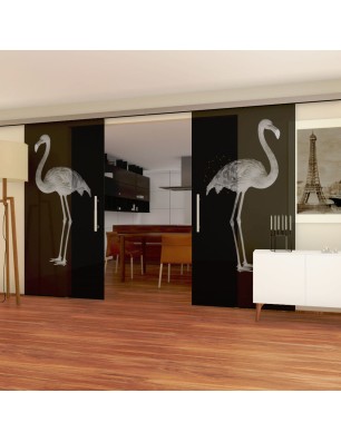 Glasschiebetür SLIM-LINE Flamingo Gelasert Auf Grauglas