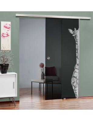 Glasschiebetür SLIM-LINE Giraffe Gelasert Auf Grauglas