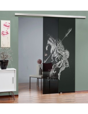 Glasschiebetür SLIM-LINE Warlord Gelasert Auf Grauglas