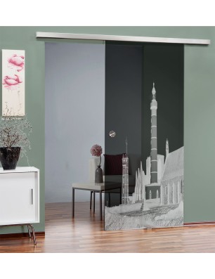 Glasschiebetür SLIM-LINE Leuchtturm 6 Gelasert Auf Grauglas
