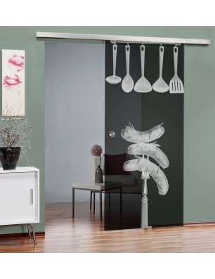 Glasschiebetür SLIM-LINE Kitchen Gelasert Auf Grauglas