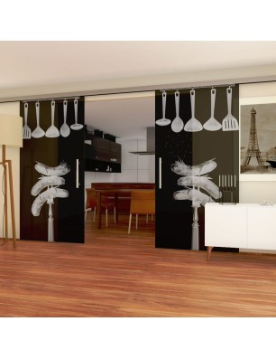 Glasschiebetür SLIM-LINE Kitchen Gelasert Auf Grauglas
