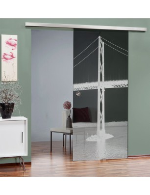 Glasschiebetür SLIM-LINE Golden Gate Gelasert Auf Grauglas