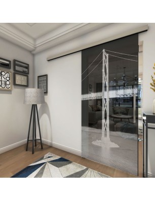 Glasschiebetür SLIM-LINE Golden Gate Gelasert Auf Grauglas