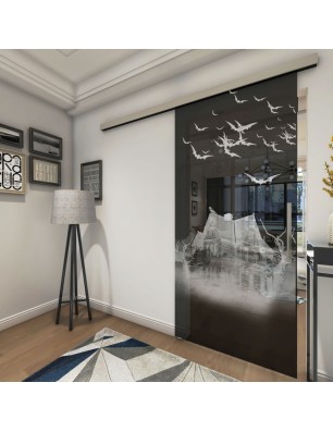 Glasschiebetür SLIM-LINE Spukhaus Gelasert Auf Grauglas