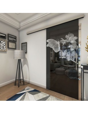 Glasschiebetür SLIM-LINE Butterfly Gelasert Auf Grauglas