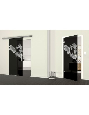 Glasschiebetür SLIM-LINE Butterfly Gelasert Auf Grauglas