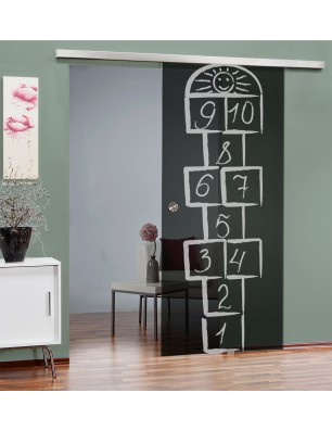 Glasschiebetür SLIM-LINE Hopscotch Gelasert Auf Grauglas