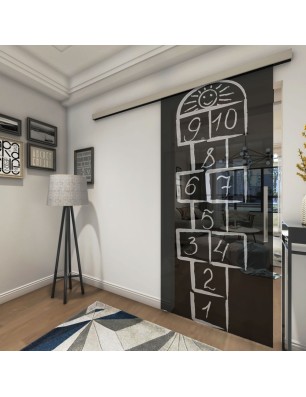 Glasschiebetür SLIM-LINE Hopscotch Gelasert Auf Grauglas
