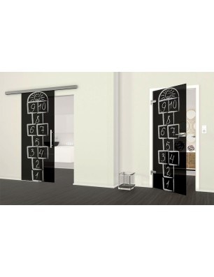 Glasschiebetür SLIM-LINE Hopscotch Gelasert Auf Grauglas