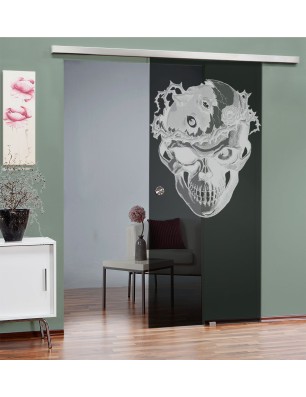 Glasschiebetür SLIM-LINE Skull 4 Gelasert Auf Grauglas