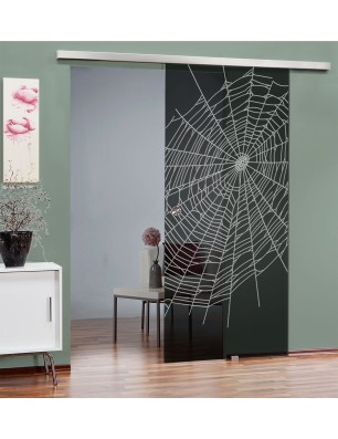 Glasschiebetür SLIM-LINE Netz Gelasert Auf Grauglas