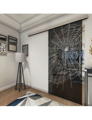 Glasschiebetür SLIM-LINE Netz Gelasert Auf Grauglas