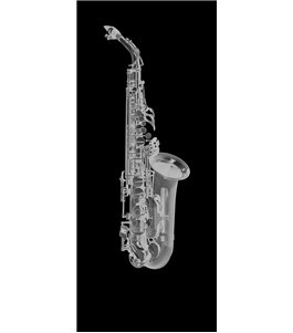 Glasschiebetür SLIM-LINE Saksofon Gelasert Auf Grauglas