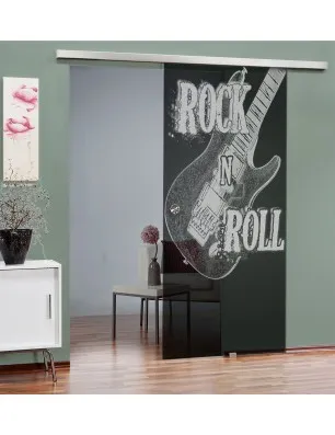 Glasschiebetür SLIM-LINE Guitar Gelasert Auf Grauglas