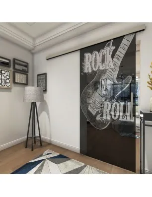 Glasschiebetür SLIM-LINE Guitar Gelasert Auf Grauglas