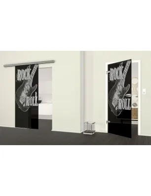 Glasschiebetür SLIM-LINE Guitar Gelasert Auf Grauglas