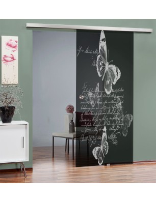 Glasschiebetür SLIM-LINE Vintage Butterfly Gelasert Auf Grauglas