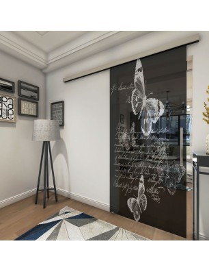 Glasschiebetür SLIM-LINE Vintage Butterfly Gelasert Auf Grauglas